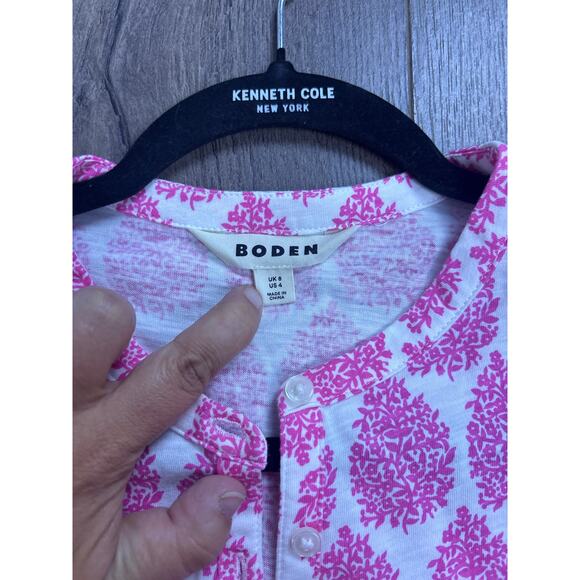 Boden Women’s Size 4 US Pink White Floral Print Puff Sleeve Button Front Top - Picture 2 of 6